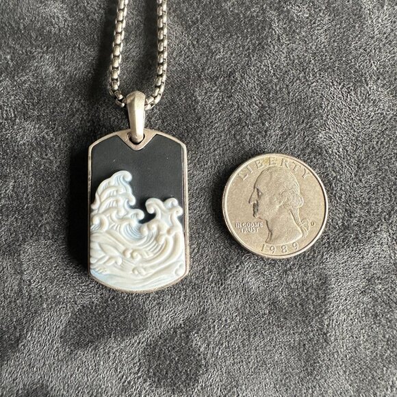 David Yurman Waves Dog Tag w/ White Agate & DY Small Box Chain Necklace 22" - Picture 8 of 13